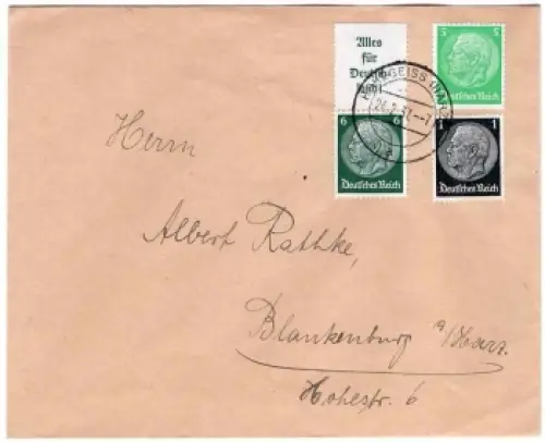 Deutsches Reich Michel S193 A9+516 Zusammendruck "Alles für Deutchland!" o Hohegeis 24.2.1937