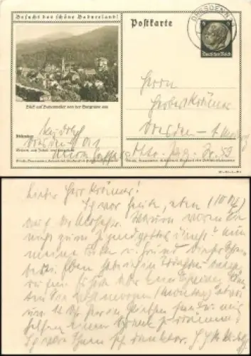 Besucht das schöne Badenerland! Badenweiler Ganzsache 6 Pfennig Hindenburg o Dresden N22 11.4.1937