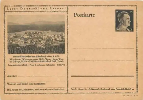 Lernt Deutschland kennen! Hahnenklee Ganzsache 6 Pfennig Hitler * um 1940