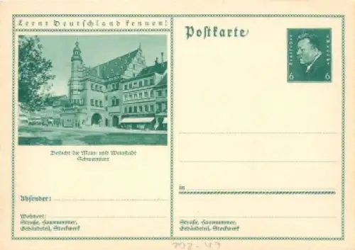 Lernt Deutschland kennen! Schweinfurt Ganzsache 6 Pfennig Ebert *um 1930