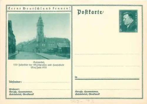 Lernt Deutschland kennen! Salzwedel Ganzsache 6 Pfennig Ebert *um 1930