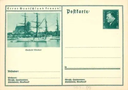 Lernt Deutschland kennen! Wismar Ganzsache 6 Pfennig Ebert *um 1930