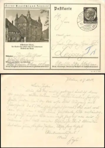 Lernt Deutschland kennen! Offenbach Main Ganzsache 6 Pfennig Hindenburg braun o Jössnitz 10.11.1934