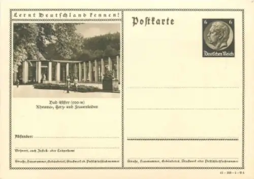 Lernt Deutschland kennen! Bad Elster Wandelhalle Ganzsache 6 Pfennig Hindenburg braun * 1941