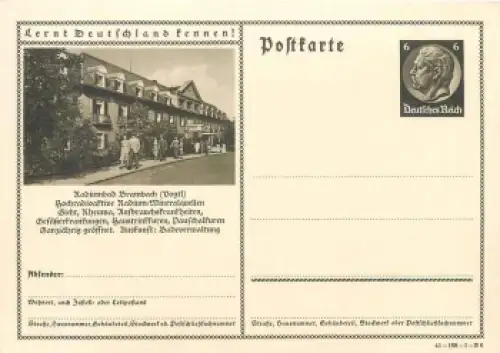 Lernt Deutschland kennen! Bad Brambach Ganzsache 6 Pfennig Hindenburg braun * 1941