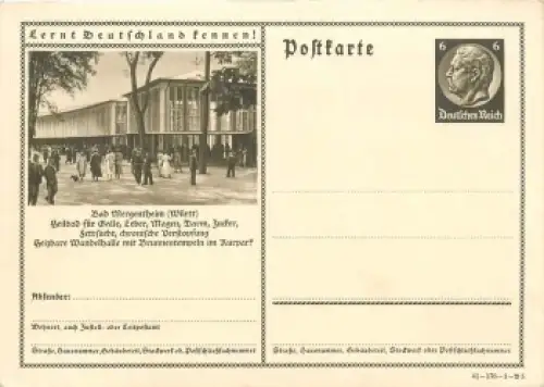 Lernt Deutschland kennen! BAd Mergentheim Ganzsache 6 Pfennig Hindenburg braun * 1941