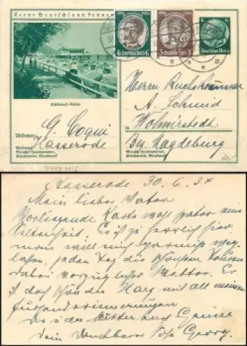 Lernt Deutschland kennen! Sellin Ganzsache 6 Pfennig Hindenburg grün o Wernigerode 30.6.1934
