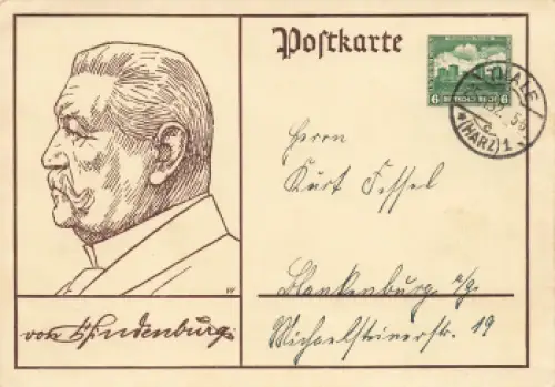 Reichspräsident von Hindenburg Ganzsache P 215 Nothilfe o  1932