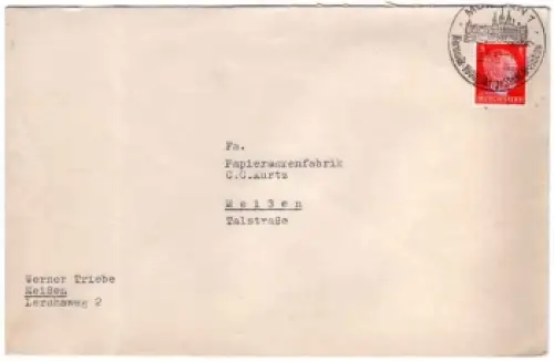 Meißen Michel 7 Aufdruck "Deutschlands Verderber" als Einzelfrankatur auf Ortsbrief o 21.6.1945