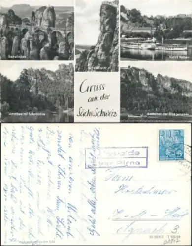 01847 Utewalde über Pirna Landpoststempel auf AK Sächsische Schweiz o 15.8.1958