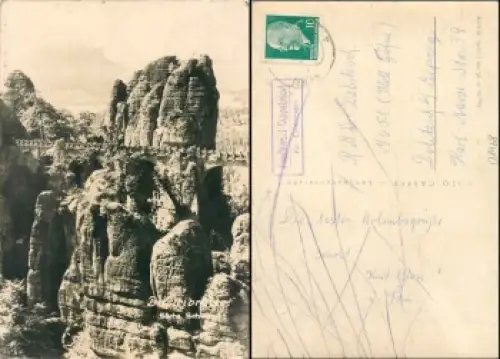 01468 Friedewald-Dippelsdorf Landpoststempel auf AK Basteibrücke 1962