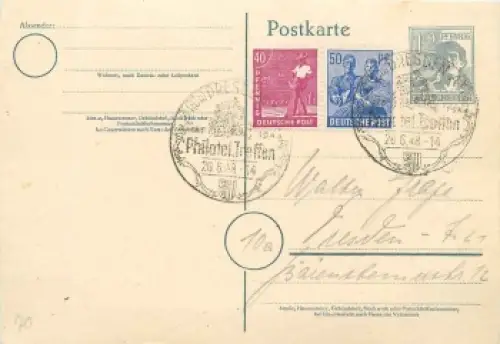Gemeinschaftsausgaben Ganzsache 12 Pfennig Sonderstempel Dresden Philatelisten Tag 26.6.1948
