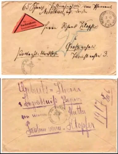 Merschwitz (Bz Dresden) Nachnahme Brief o 3.12.1917 nach Großenhain