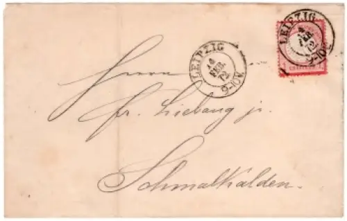 Deutsches Reich Michel 4 kleines Brustschild 1 Groschen auf Briefvorderseite Zweikreisstempel Leipzig 14.2.1872
