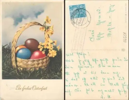 06528 Hainrode über Sangerhausen Landpoststempel auf Osterkarte o 18.4.1957