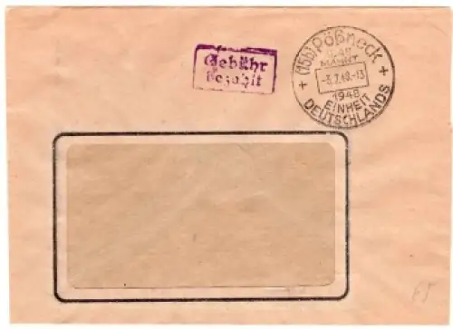 Pößneck violetter Gebühr bezahlt Stempel auf Brief o 3.7.1948