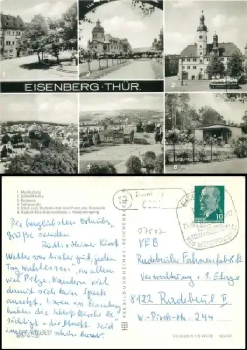 07607 Eisenberg Landpoststempel auf AK 24.9.1973