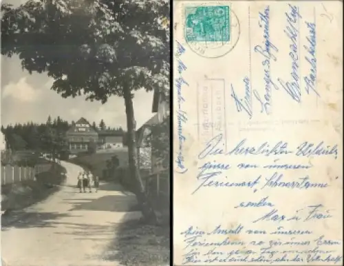 08209 Schnarrtanne Kr. Auerbach Landpoststempel AK Hotel Goldene Höhe o 23.5.1961