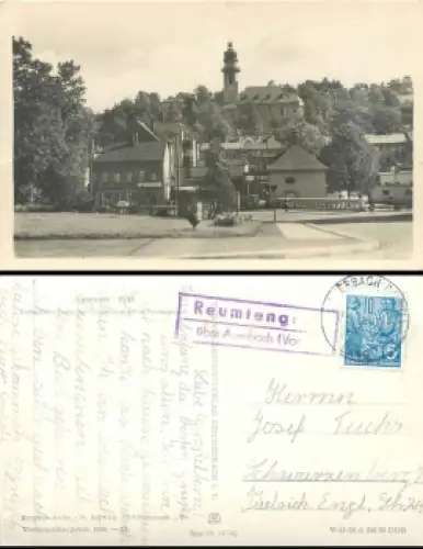 08209 Reumtengrün über Auerbach (Vogtl.) Landpoststempel auf AK o 1956