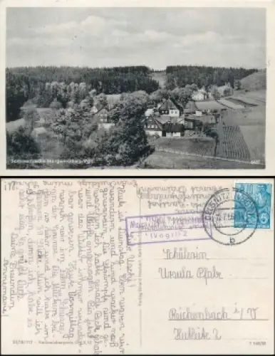 08262 Morgenröthe Rautenkranz (Vogtl) 2 Landpoststempel auf AK o 12.7.1956