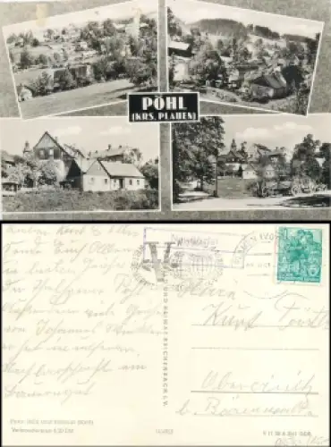 08543 Neudörfel Kreis Plauen Landpoststempel auf AK Pöhl o 22.9.1961