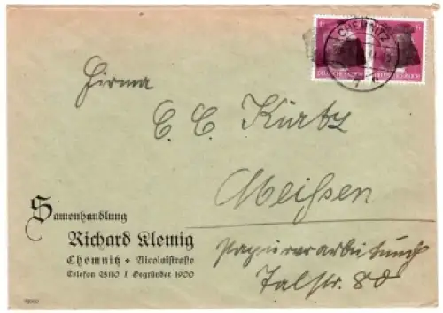 Chemnitz OPD Schwärzung AP 785 6 Pfg Hitler Paar auf Brief 28.7.1945 nach Meissen