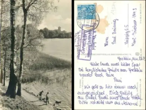 19374 Grebbin über Parchim Landpoststempel auf AK Wocker See o 29.9.1956