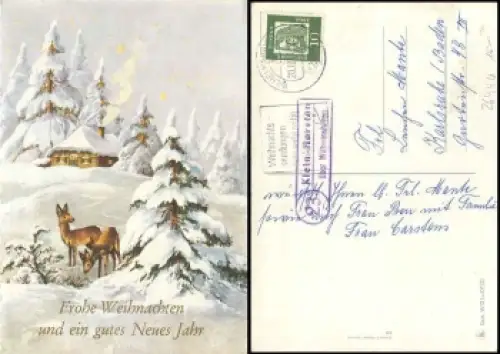 26440 Klein-Horsten über Wilhelshaven 23 Landpoststempel auf Glückwunschkarte o 20.12.1961