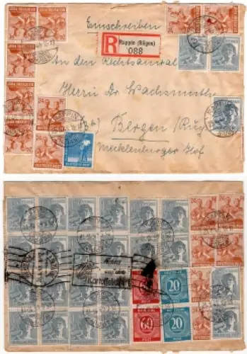 Gemeinschaftsausgaben Zehnfachfrankatur auf R Brief von Rambin 25.6.1948 nach Bergen Rügen
