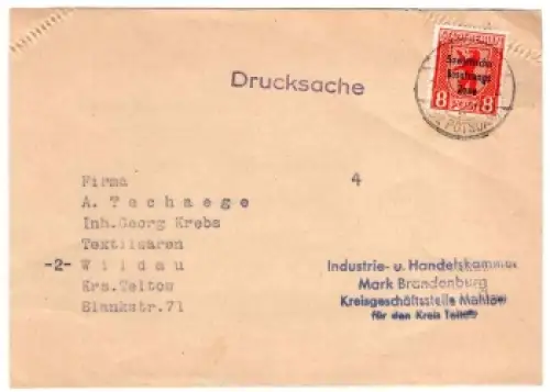 SBZ Michel 202A Einzelfrankatur auf Drucksache von Wildau nach Mahlow