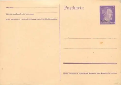 Ostland Ganzsache 6 Pfennig Adolf Hitler