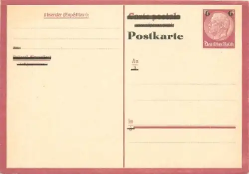 Deutsches Reich Aufbrauch Ganzsache Hindenburg Aufdruck 6 auf 15 Pfg