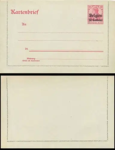 Belgien 10 Centimes Ganzsache Kartenbrief 10 Pfennig Germania