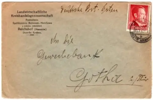 Generalgouvernement Michel 78 Einzelfrankatur auf Brief o Reichshof (Distr. Krakau) 25.7.1942 (Getto)