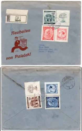 Böhmen und Mähren Michel 79 - 82 Mozart auf R Brief o Prag 6 14.1.1942 nach Neuss