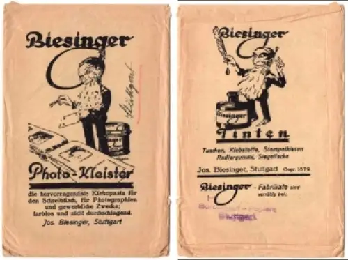 Tinten Reklame Biesinger Stuttgart Verpackungstüte um 1930