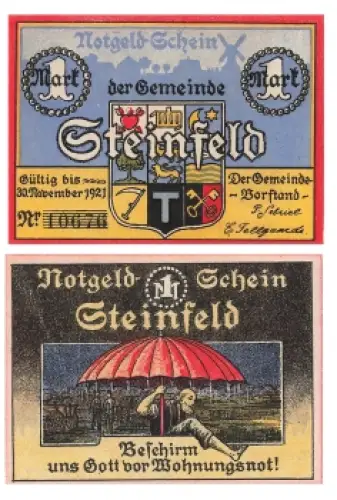 Steinfeld Schleswig 1 Eine Mark Schirm 1921 Notgeld