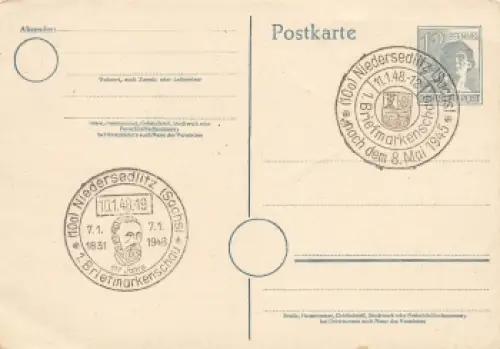 12 Pfennig Ganzsache mit Sonderstempel Niedersedlitz Briefmarkenschau 10.1.1948