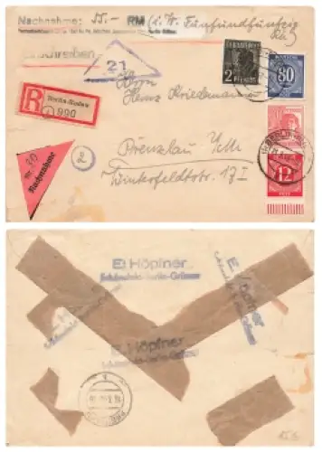 SBZ Mischfrankatur auf Nachnahme R-Brief von Berlin Rudow 11.3.1948 nach Prenzlau