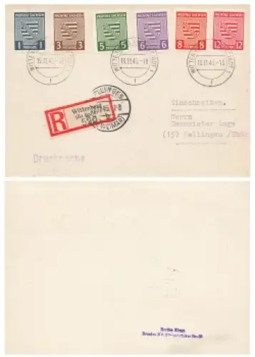 SBZ Michel 66 bis 71 als R-Drucksache von Wittenberg 19.11.1945 nach Mellingen
