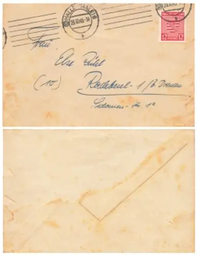 SBZ Michel 71 als Einzelfrankatur von Halle (Saale) 8 23.10.1945 nach Radebeul