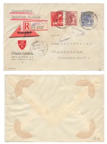 Alliierte Besetzungen Kontrollratsausgabe Nachnahm R-Brief  o Leipzig C11 20.4.1948 nach Prenzlau