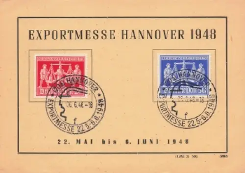 Exportmesse Hannover 1948 Michel 969 970 auf Karte mit Sonderstempel 6.6.1948