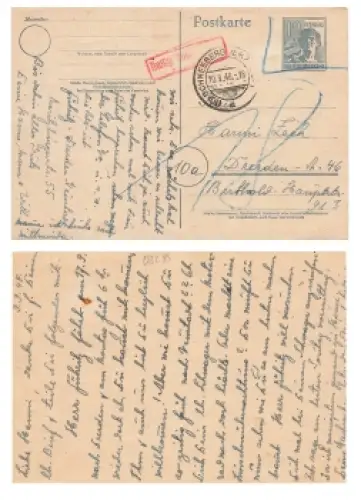 Kontrollratsausgabe Ganzsache 12 Pfennig Grau o Schneeberg 10.9.1948 Nachgebühr