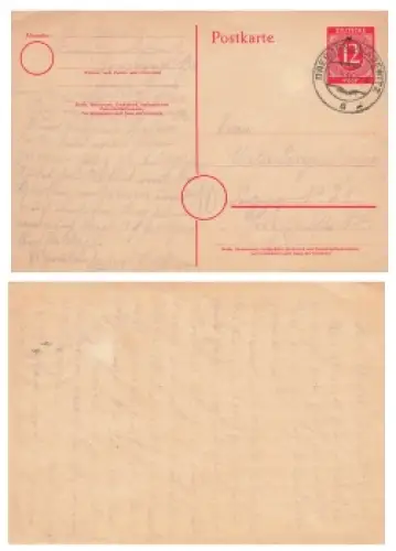 Kontrollratsausgabe Ganzsache 12 Pfennig rot o Dresden 24.5.1946 nach Leipzig