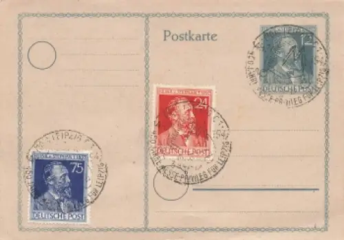 Heinrich von Stephan Michel 963 964 auf 12 Pfennig Ganzsache Sonderstempel Leipzig 3.9.1947