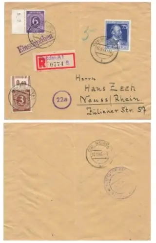 Heinrich von Stephan Michel 964 Mischfrankatur auf R-Brief o Dresden A1 17.9.1947 nach Neuss