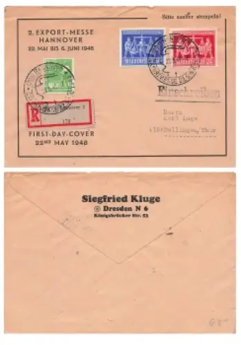 Export Messe Hannover 1948 Michel 969 970 FDC Mischfrankatur auf R-Brief o 22.5.1948 nach Mellingen