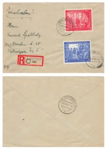 Leipziger Messe 1947 Michel 965 966 auf R-Brief  o Lastau 26.9.1947 nach Dresden