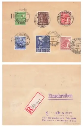 Kontrollratsausgabe Michel 948 962 auf R-Brief o Bad Blankenburg 27.4.1948